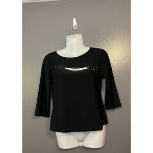 Zicony Shirt Womens Medium 3/4 Sleeve Stud Cutout Pullover Basic Casual Top